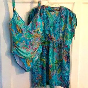 Ralph Lauren Blue and Green Women's Swim Set